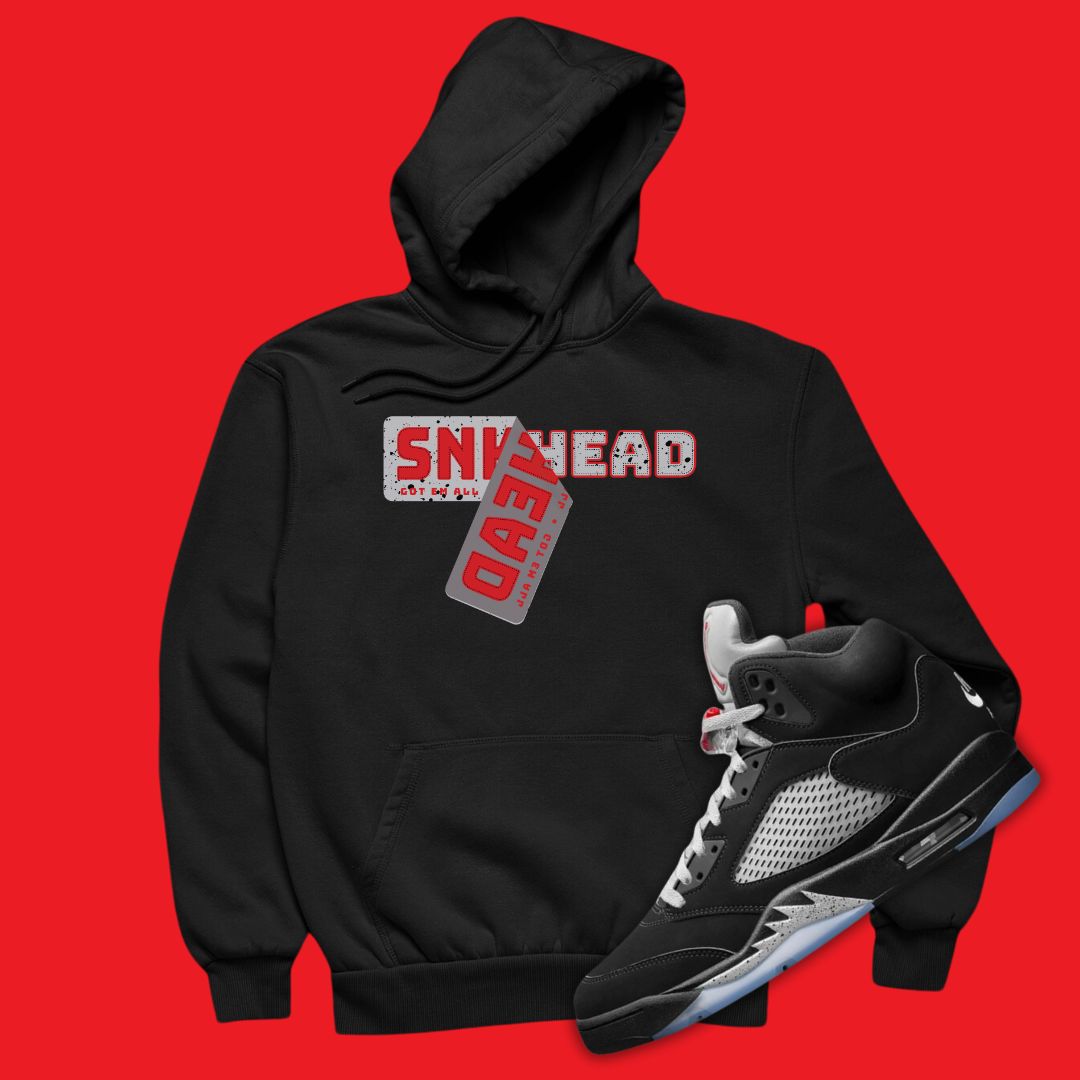 Air Jordan 5 Black Metallic Reimagined matching sneaker hoodie with Sneakerhead Sticker design