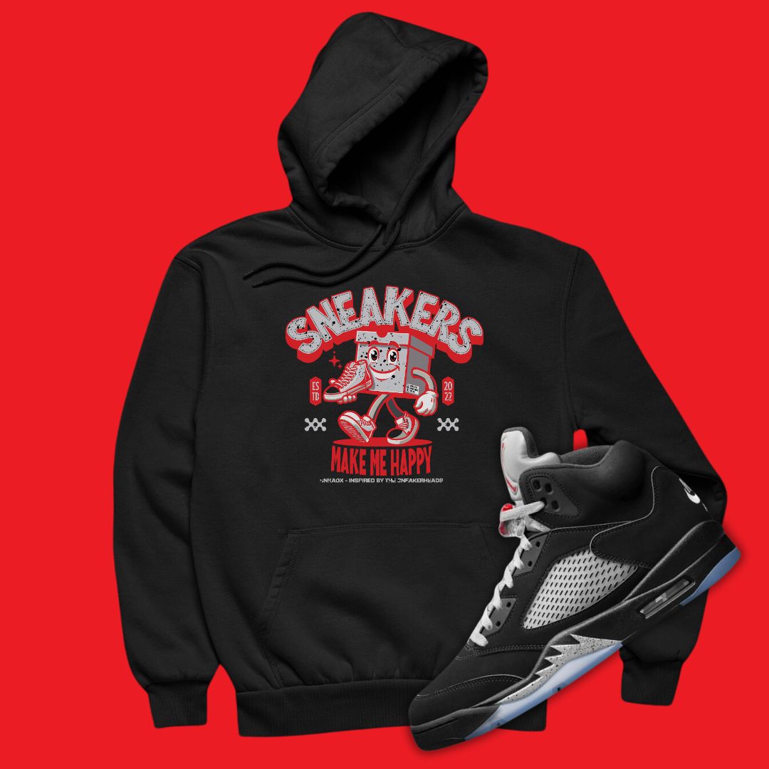 Air Jordan 5 Black Metallic Reimagined sneaker matching Hoodie with Sneakers Make Me Happy design