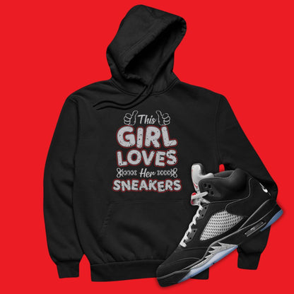 Air Jordan 5 Black Metallic Reimagined matching hoodie with This Girl Loves Sneakers design